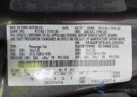 2017 Ford Focus Se из США, поврежденный, VIN 1FADP3FE4HL256952